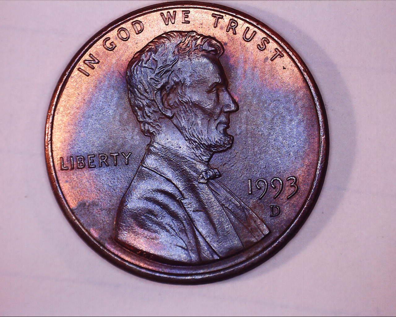 1993-D-Lincoln-Penny---Toned-With-Very-Strong-Strike