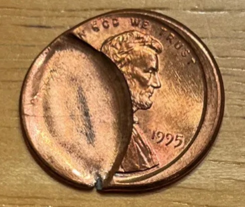 1995-P-Lincoln-Cent--Off-Center,-40%-Brockage-On-Broadstruck-Off-Center