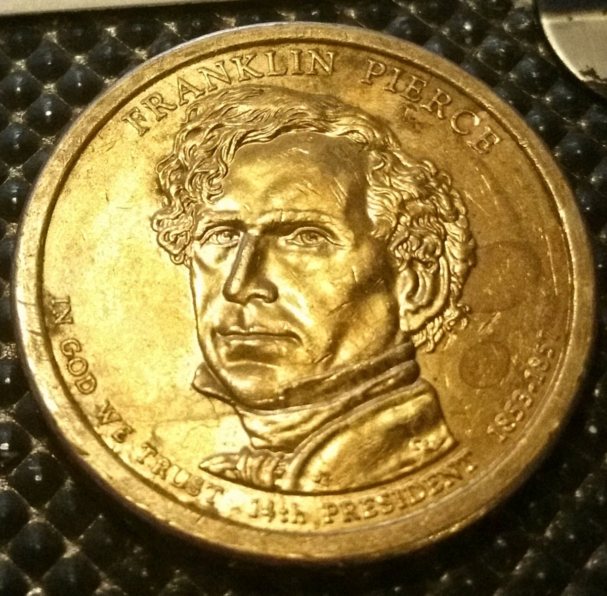 2010-D-Franklin-Pierce-Dollar-Coin-With-Thread-Or-Hair