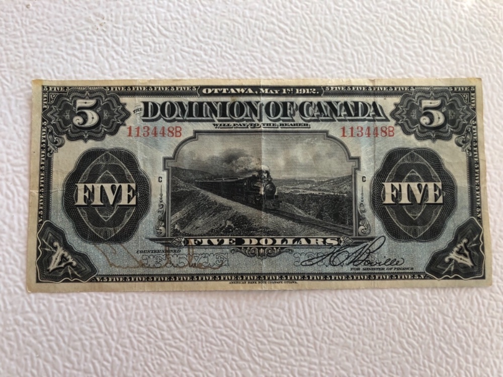 1912-Dominion-Of-Canada-$5-Bill-And-Others