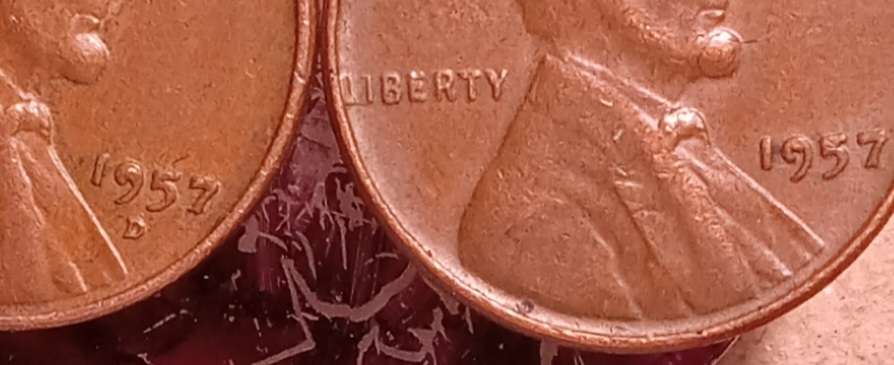 1957-P-1-Cent,-1957-D-1-Cent.-Do-These-2-Coins-Have-Die-Chips?