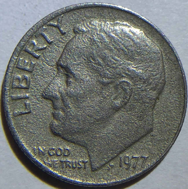 Odd-Looking-1977-Roosevelt-Dime---No-Edge-On-It