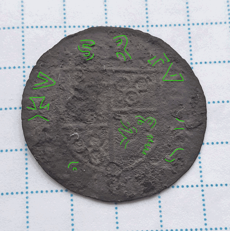 Medieval-Token-With-Three-Crowns,-Annulets,-And-Bear's-Head.