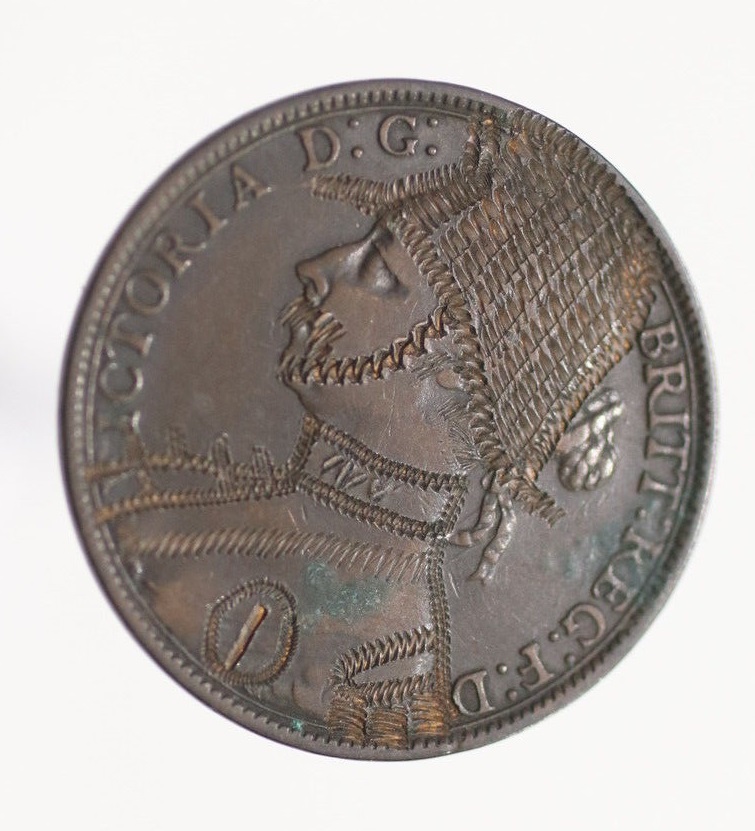 1890-Penny---Victoria-Engraved-As-A-Soldier?