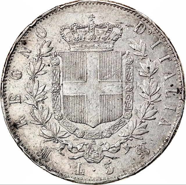 1874-Emanuele-II-5-Lire-Italy-For-Grading
