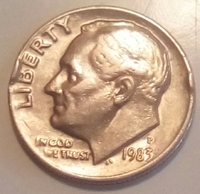 1983-P-Roosevelt-Dime-Dents-On-Rim