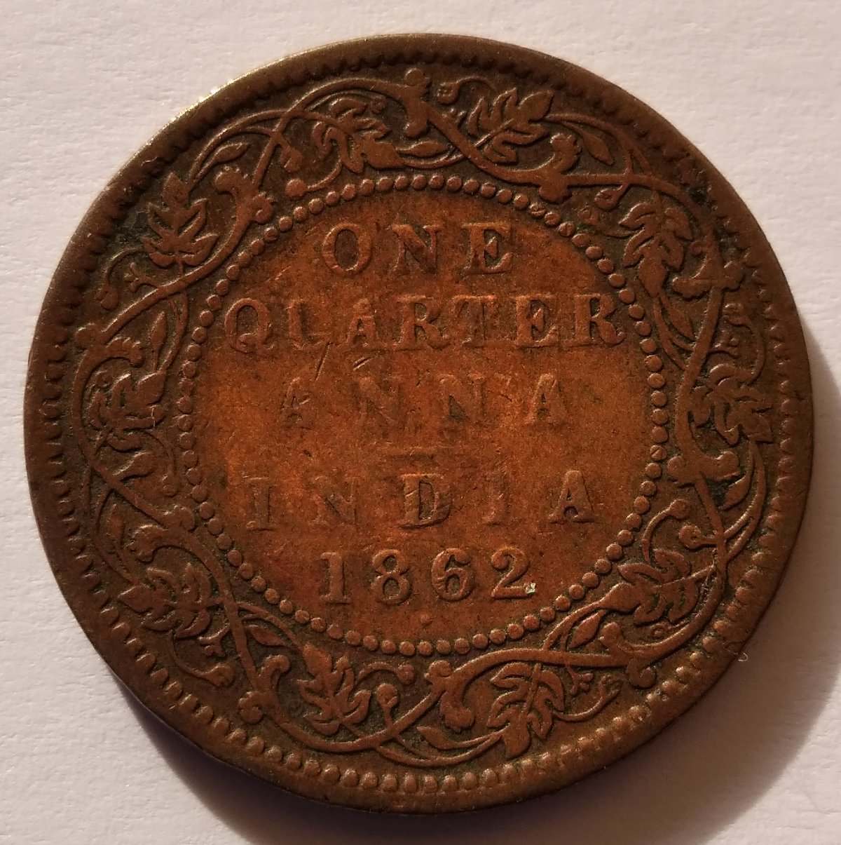 1/4-Anna-1862-Bombay-Mint-With-Dot-And-Bead-Below-The-Date