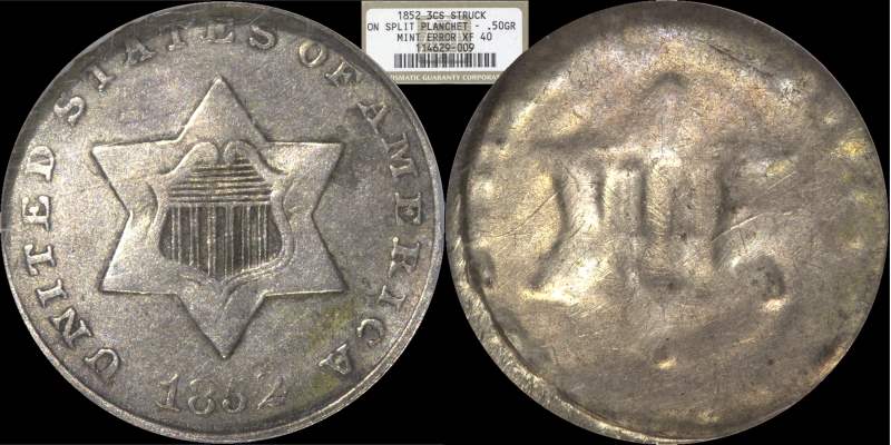 No-Date-Lincoln-Memorial-Cent-Mint-Error---Split-Planchet-Struck-Through-Planchet