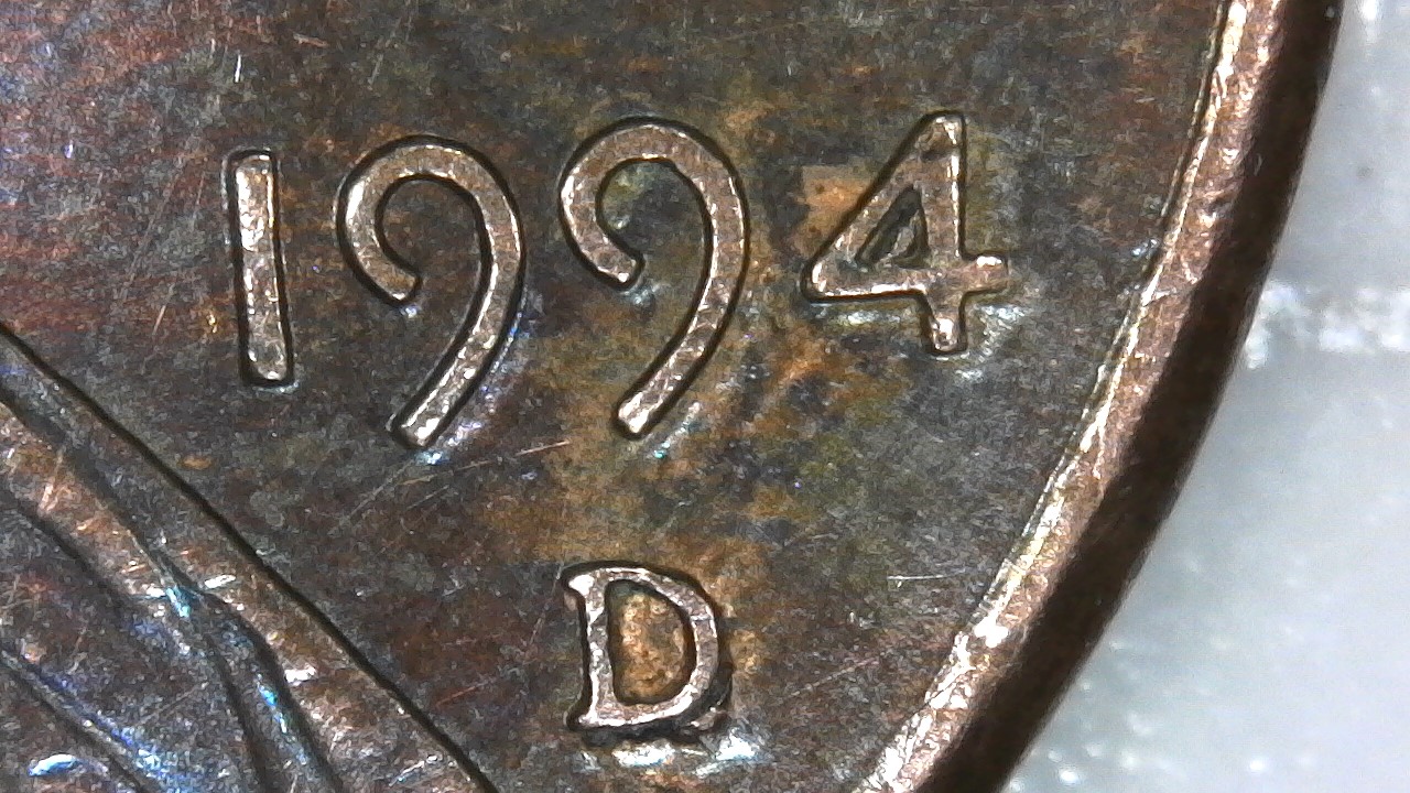 1994-Lmc-Penny.-Interesting-Coin.-Struck-Through-Grease
