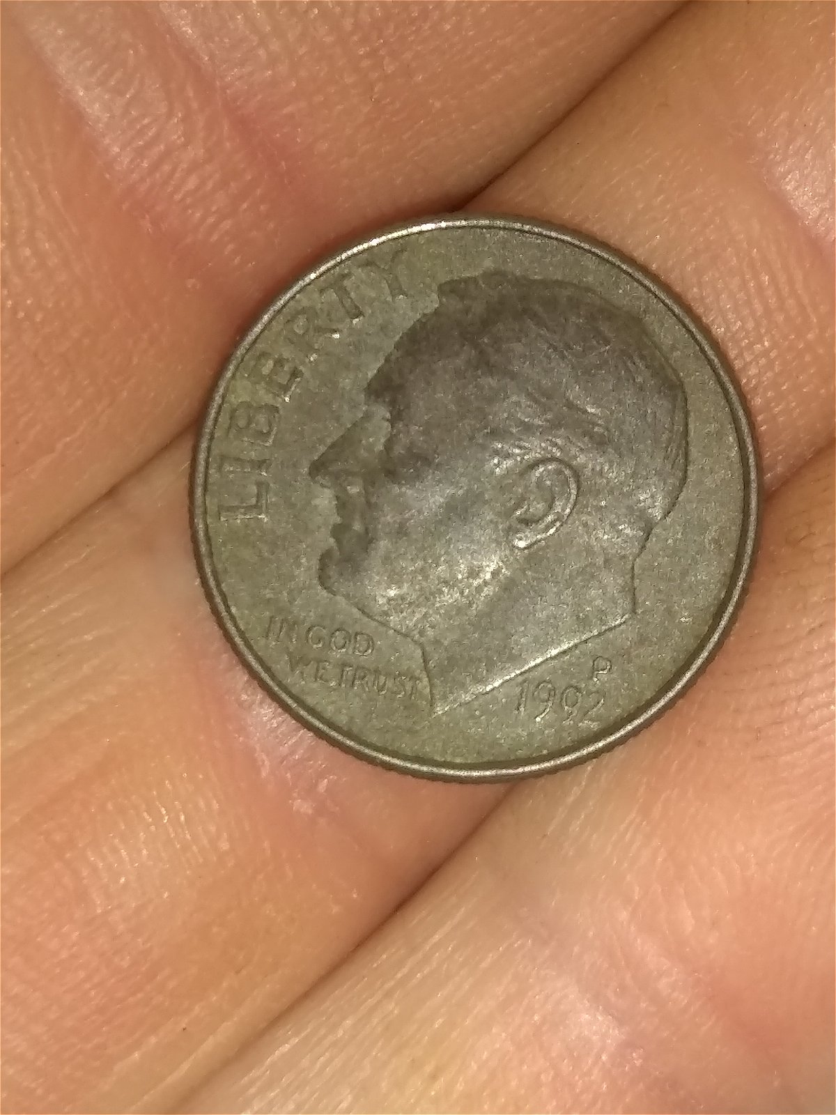 1992-Roosevelt-Dime-Missing-Both-Clad-Layers