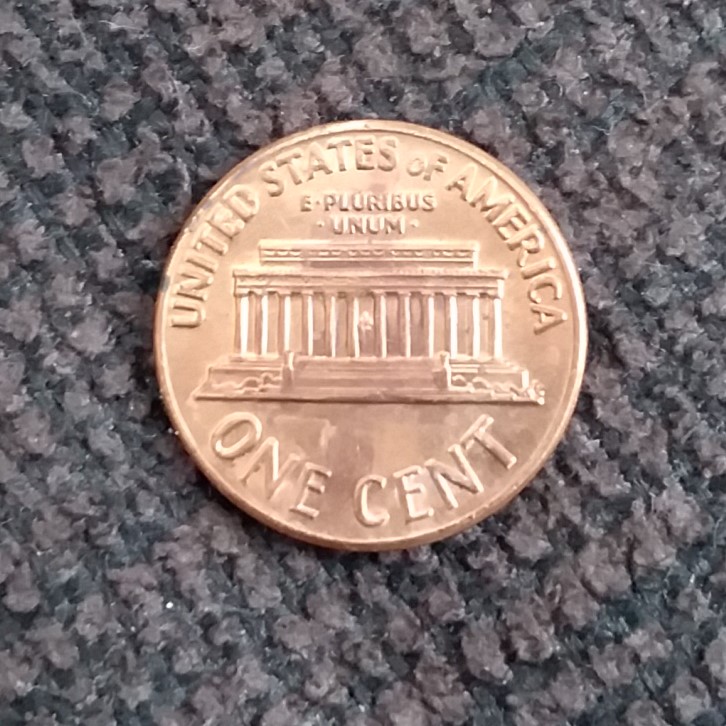 1969-Lincoln-Memorial-Penny-Thick-Colums,-Entire-Reverse