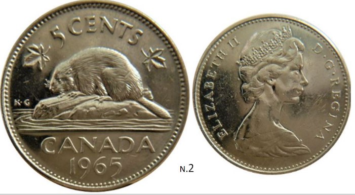 5-Cents-1965-Dommage-De-Coin-Sous-Le-Castor-+la-Buche