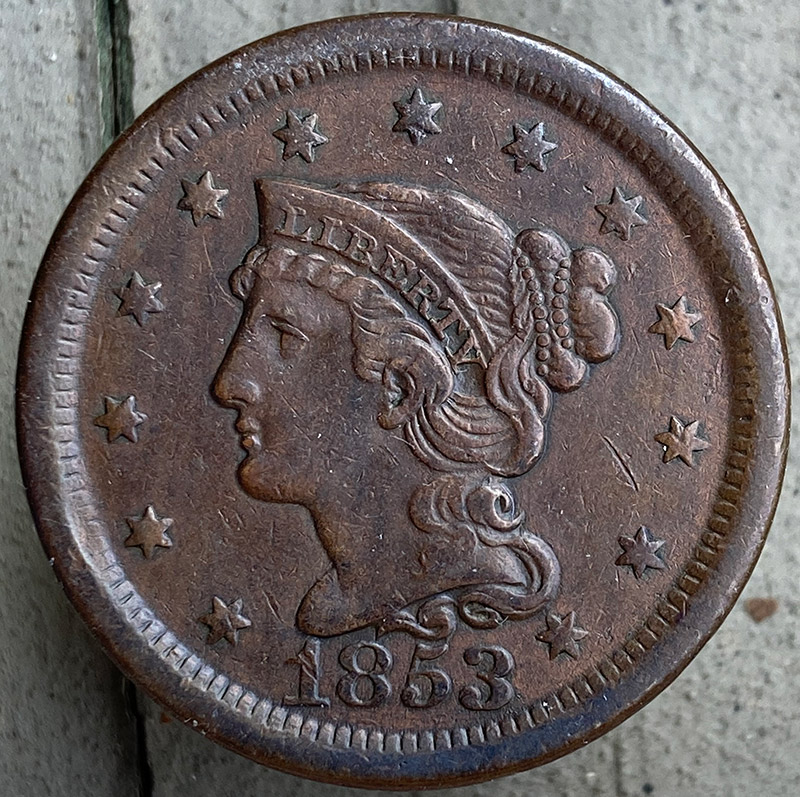 1853-Braided-Hair-Cent-For-Eval-And-Grade