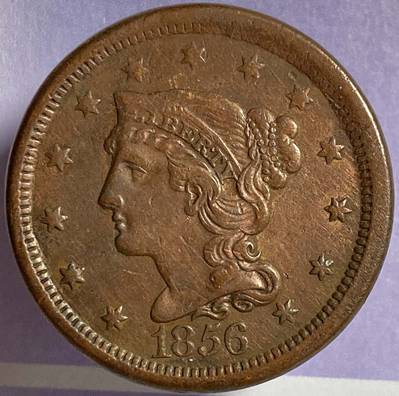 1856-Braided-Hair-Cent---Comments,-Grade-And-Die-Variety