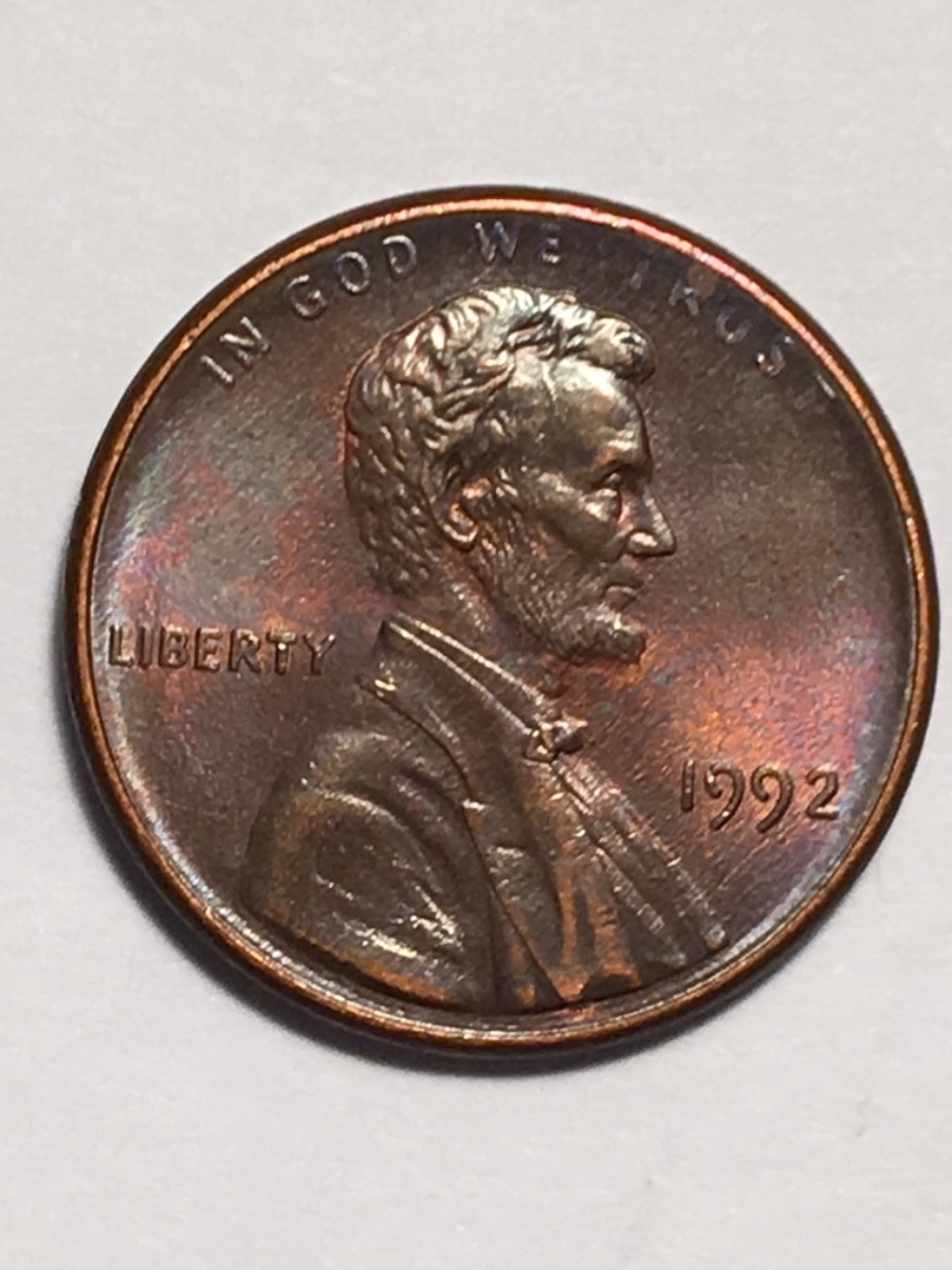 1992-P-Lincoln-Memorial-Cent,-Toned-Grade?
