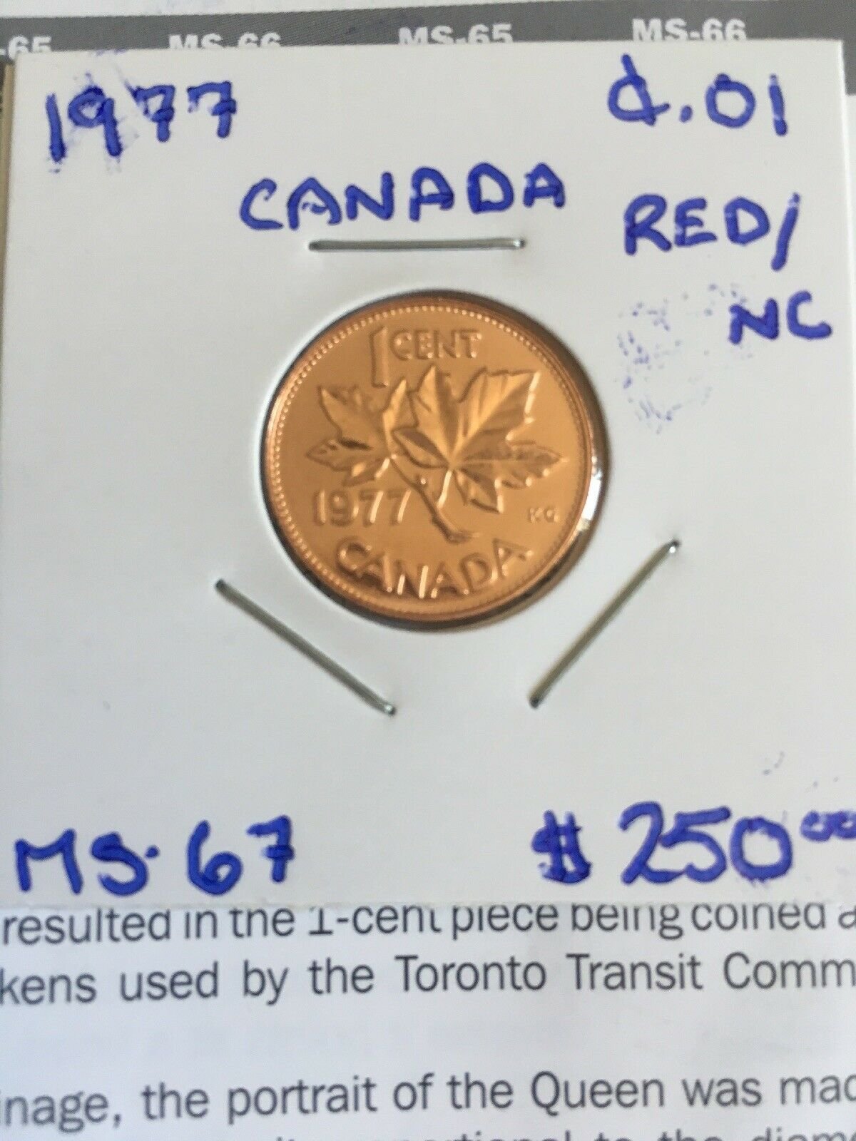 Ultra-Rare-1977-Canada-1-Cent-Penny-MS-67-Red/Nc-=-$250.00