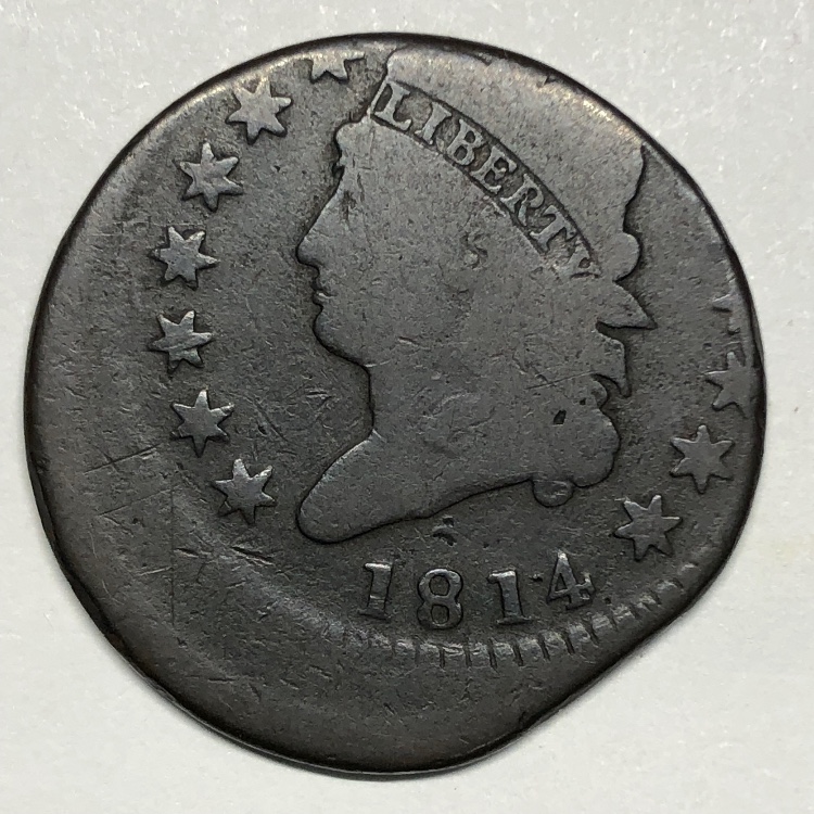 1814-S-294-Large-Cent-Off-Center-W/-Straight-Mint-Clip