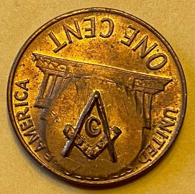 Masonic-Tokens,-Coins-And-Counter-Stamped-Pennies