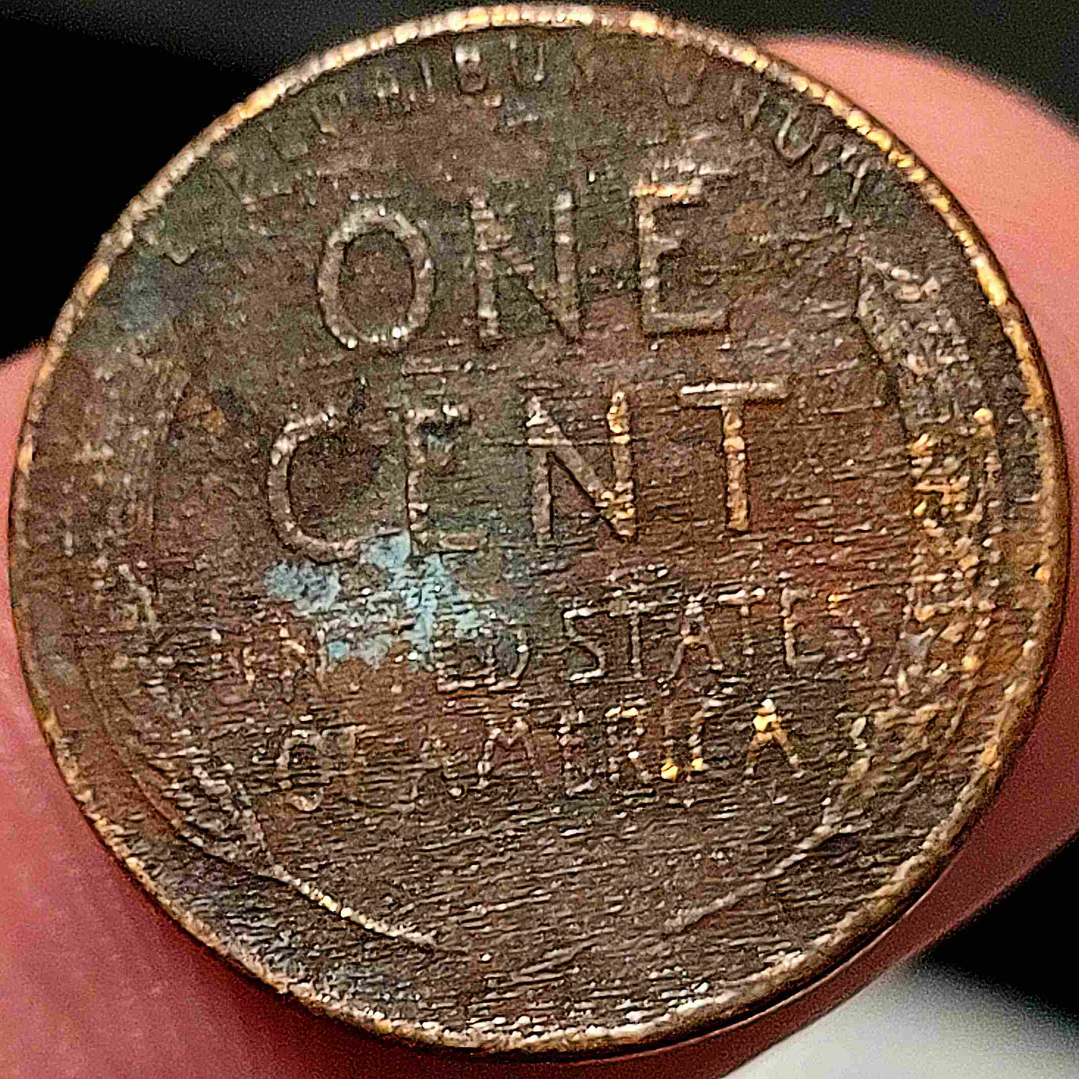 1945-Penny-Possible-Error-With-Planchet.-Features-Visible-Through-Lines-Across-Front-And-Back