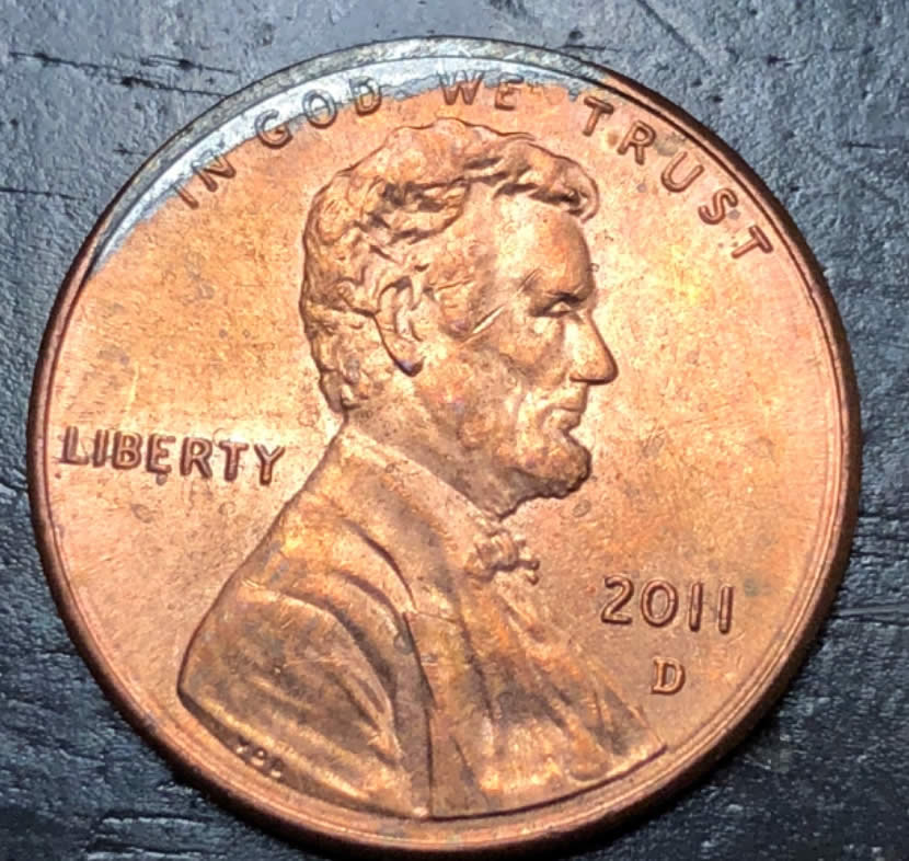 2011-D-Shield-Penny-With-Weird-Silver-Look-On-Obverse