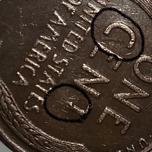 1945-Penny,-Mint-Error-Only-Half-Of-The-T-In-Cent..i-Have-Circled-Errors.