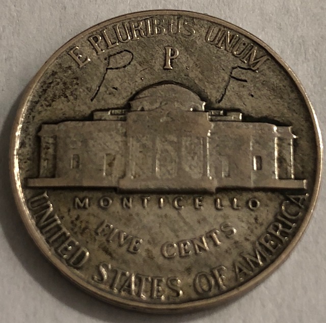 Scribbles-Or-Something-Interesting-On-1945-Silver-Nickel?
