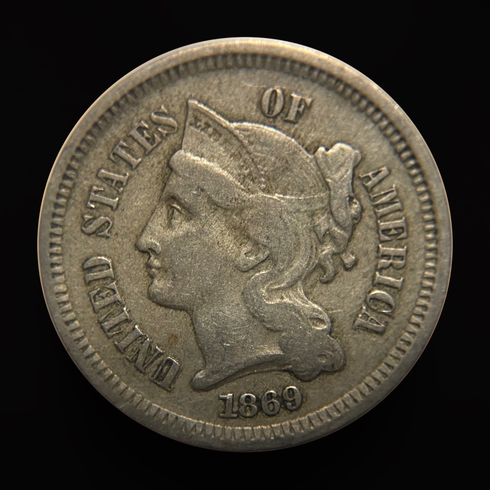 1869-Three-Cent--Re-Punched-Date-FS-302-Cherry-Pick-For-Grading