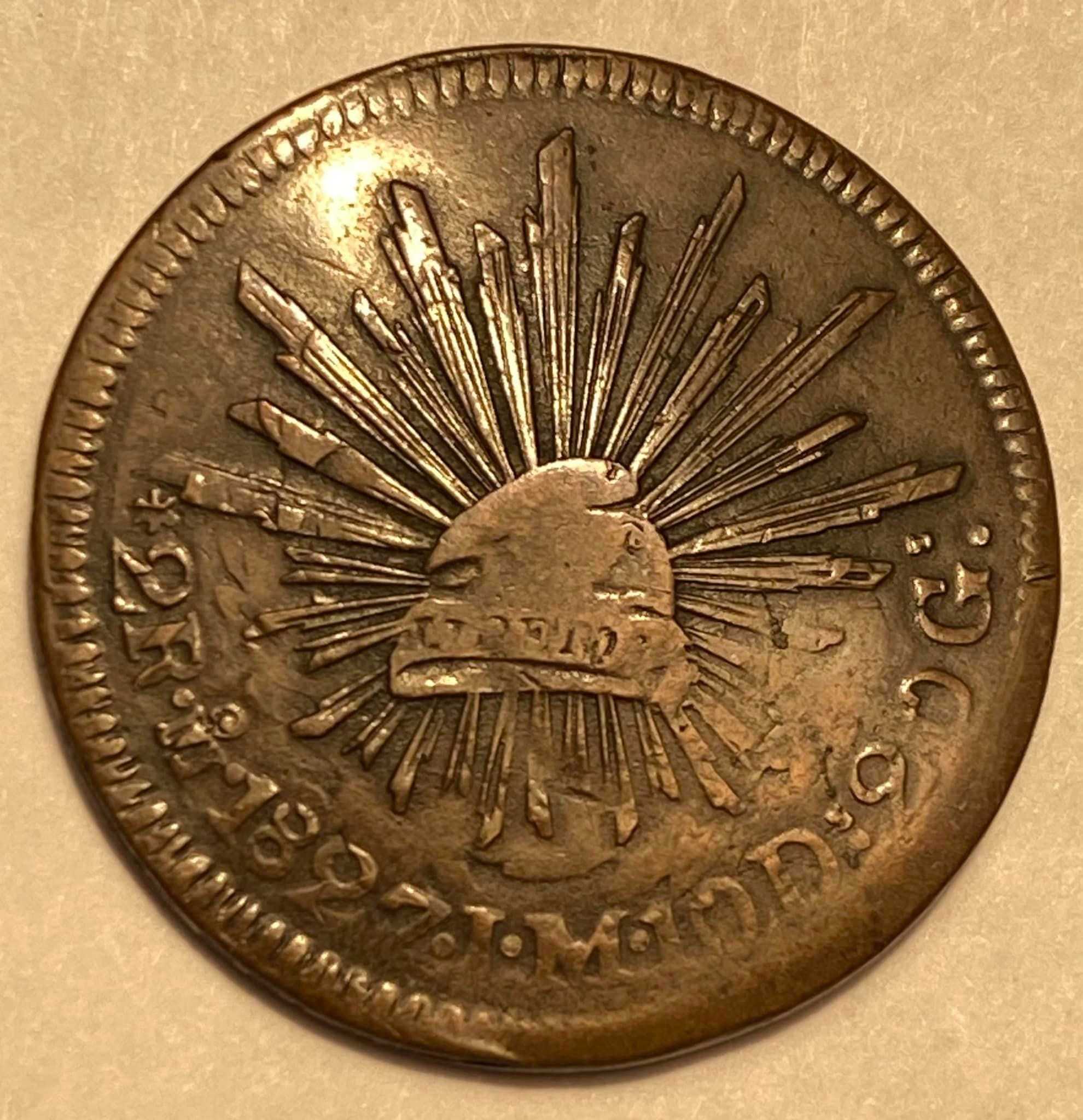 1827-Contemporary-Circulating-Counterfeit-Cap-&-Ray-Struck-Over-A-US-Large-Cent