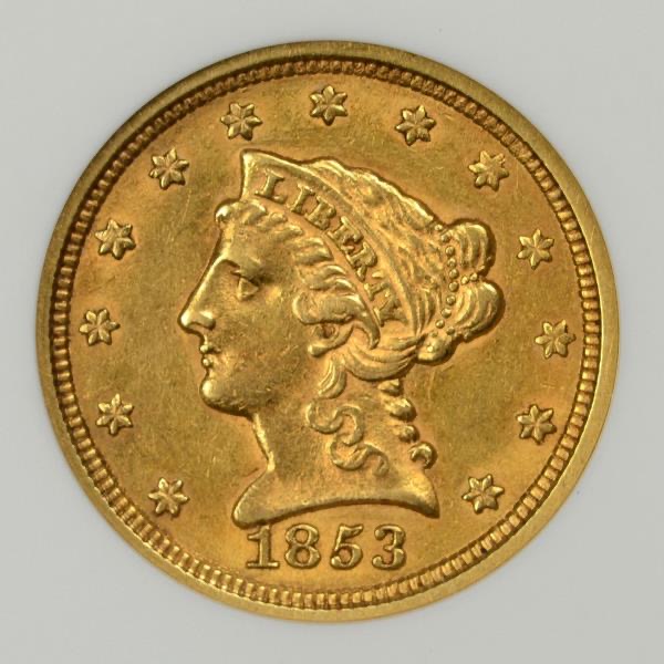 1853-$2.5-Gold-Liberty-Quarter-Eagle...-You-Vs.-Old-ANACS