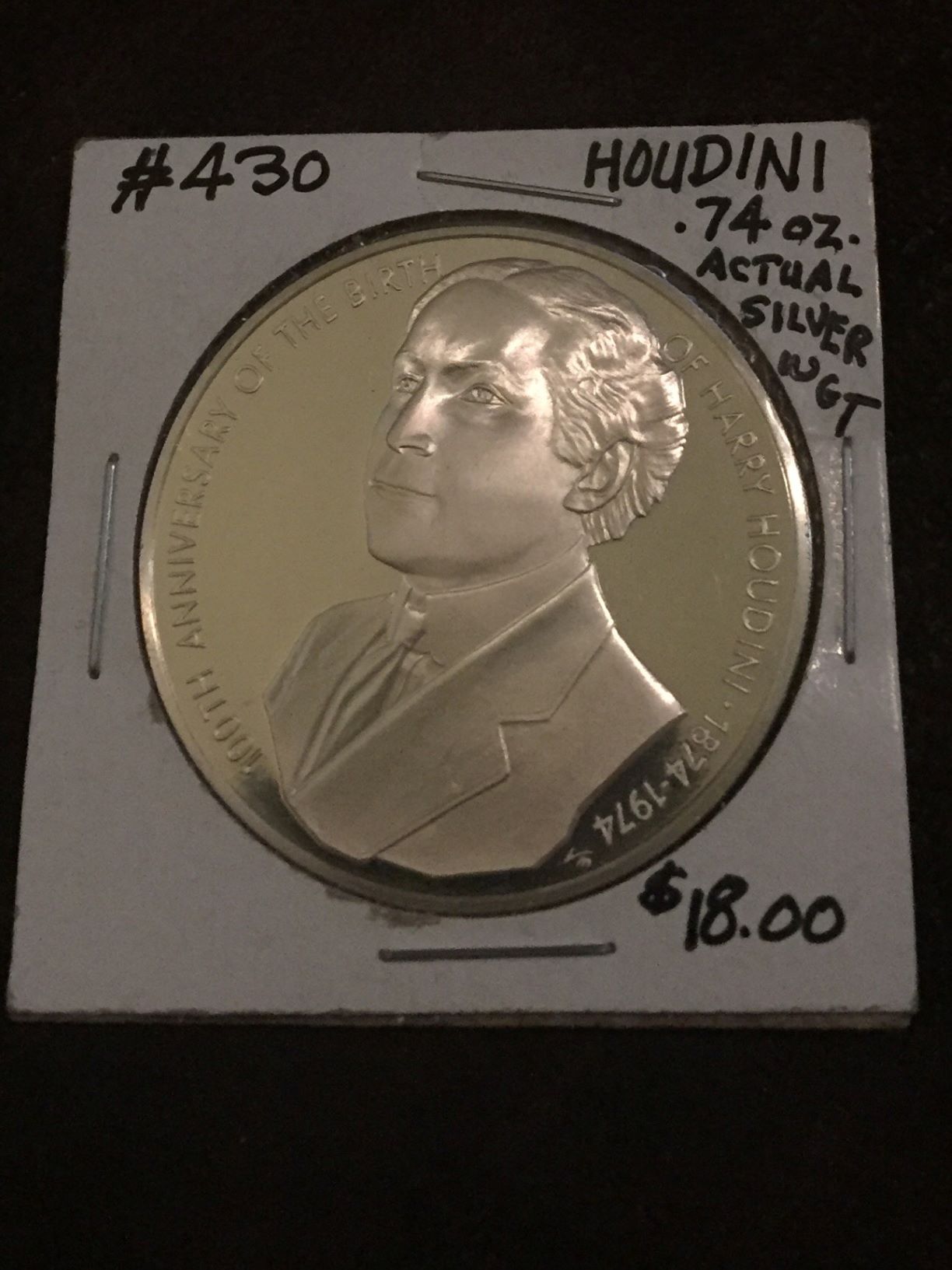 1974-Franklin-Mint-Harry-Houdini-Silver-Token