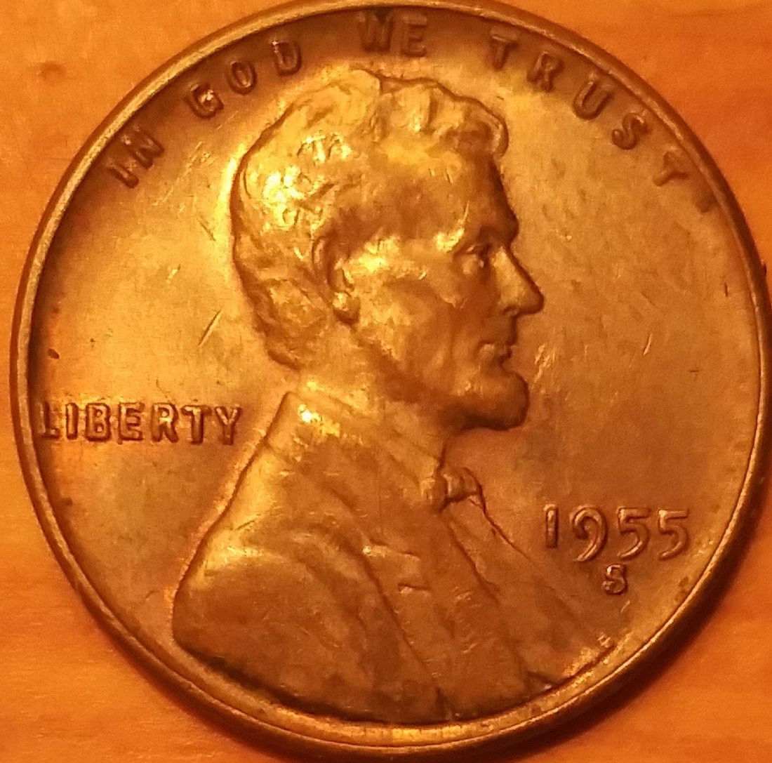 1955-S-Lincoln-Wheat-Cent-Strike-Through-On-Reverse-Right-Side