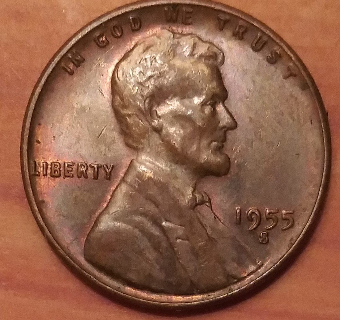 1955-S-Lincoln-Wheat-Cent-Strike-Through-On-Reverse-Right-Side