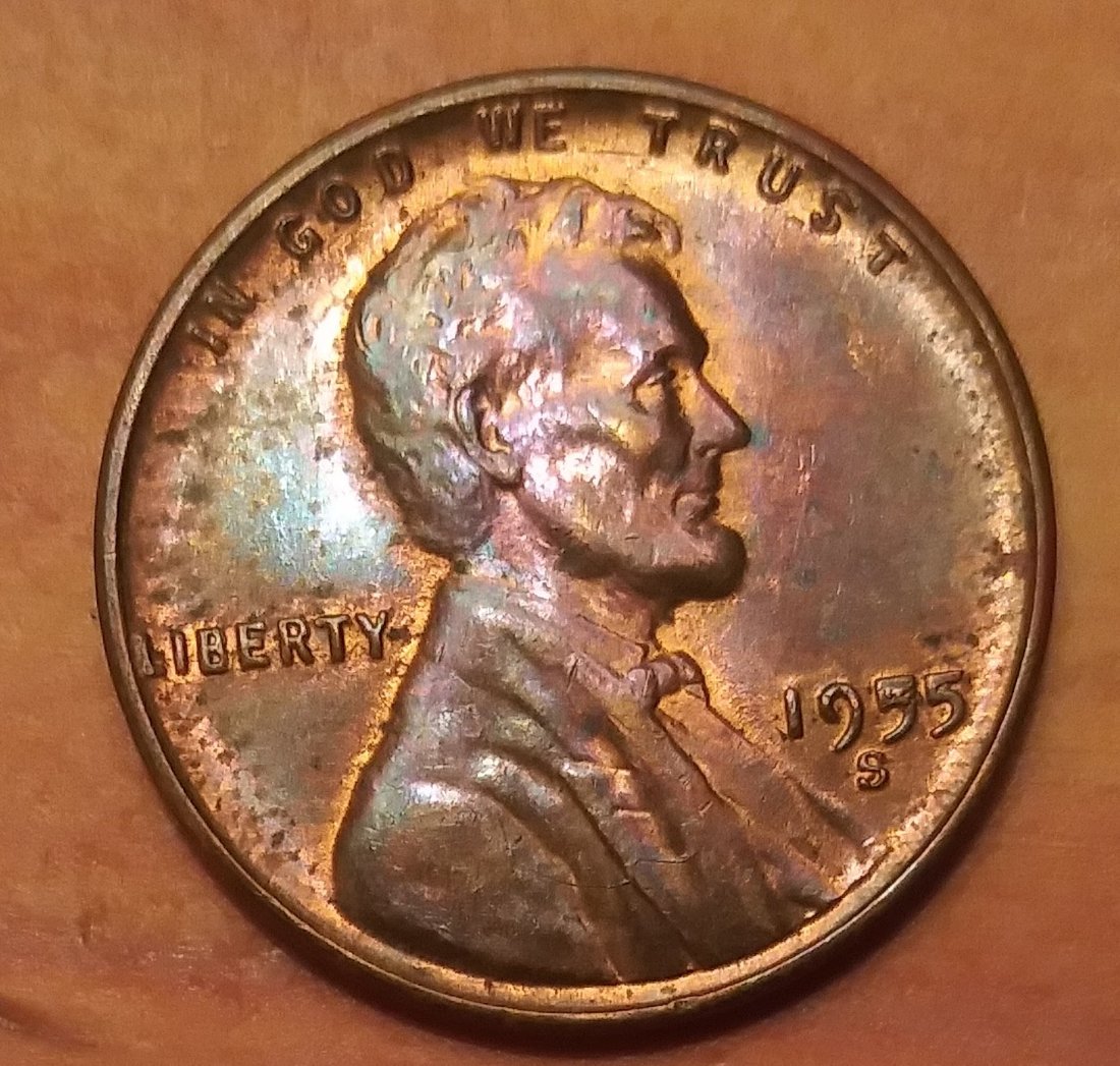 1955-S-Lincoln-Wheat-Cent-With-Multiple-Die-Chips-In-Date-And-Ugly-Reverse