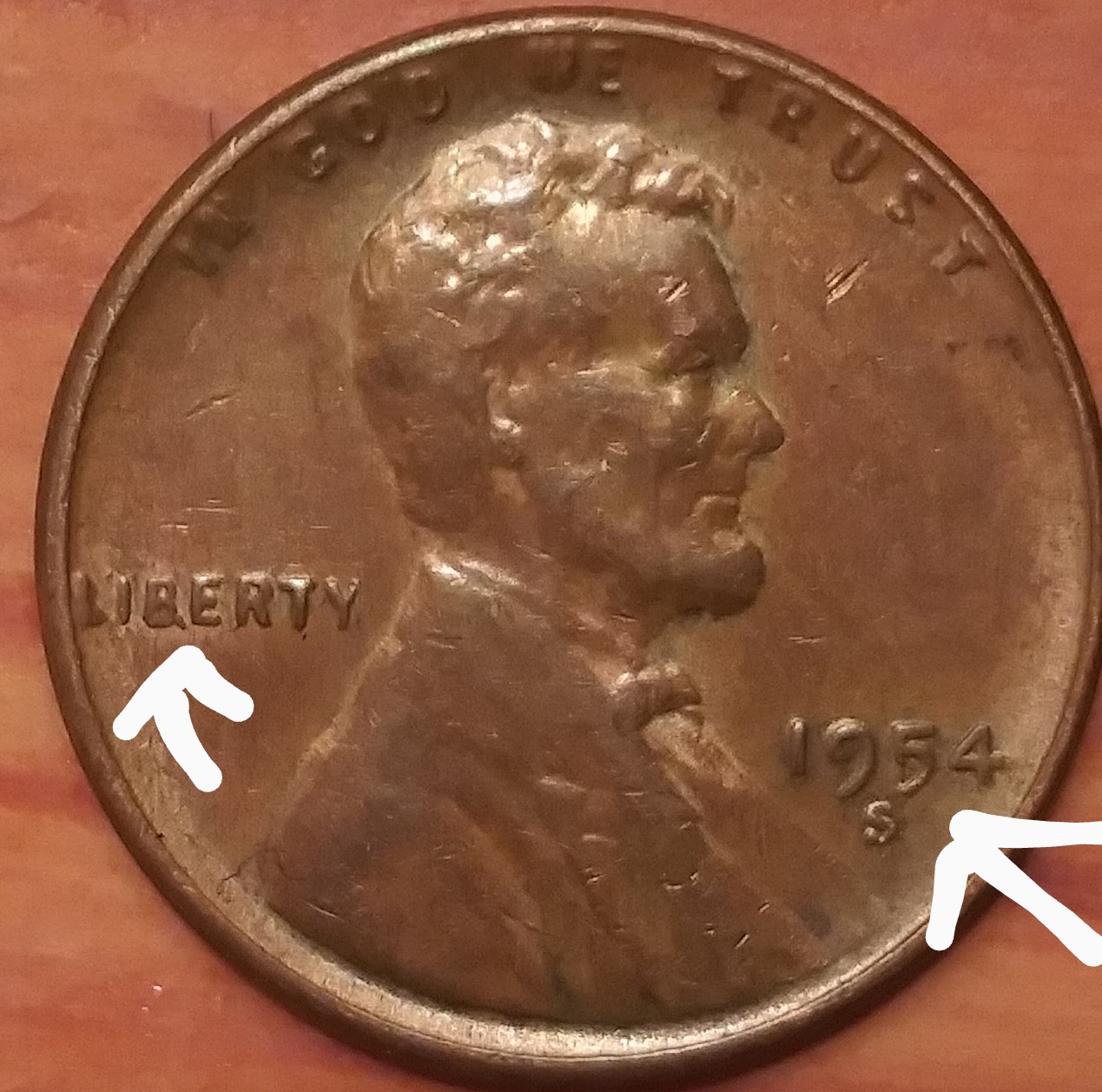 1954-S-Lincoln-Wheat-Cent-Die-Chip-On-The-B-Of-Liberty-And-Die-Crack-On-5-Update