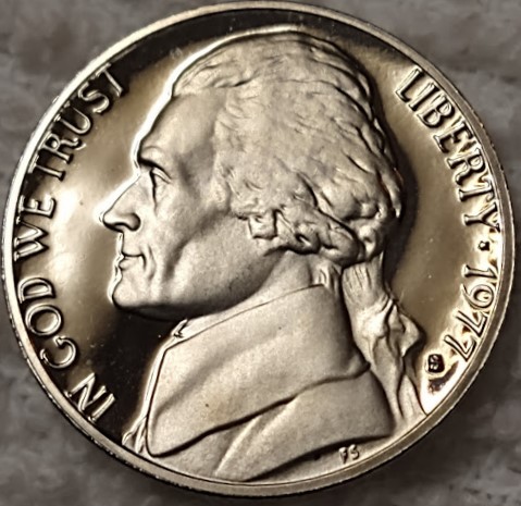 1979-Jefferson-Nickel---Discolored-To-A-Gold-Tint