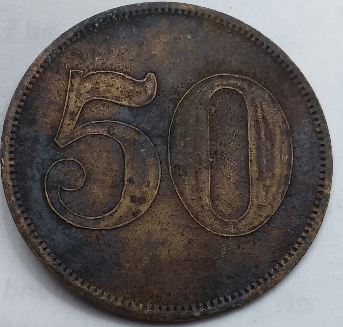 Large-31mm-Token-50-On-Both-Sides-Copper-Or-Brass-Id:-Trade-Simulator-Pay-Out-Token