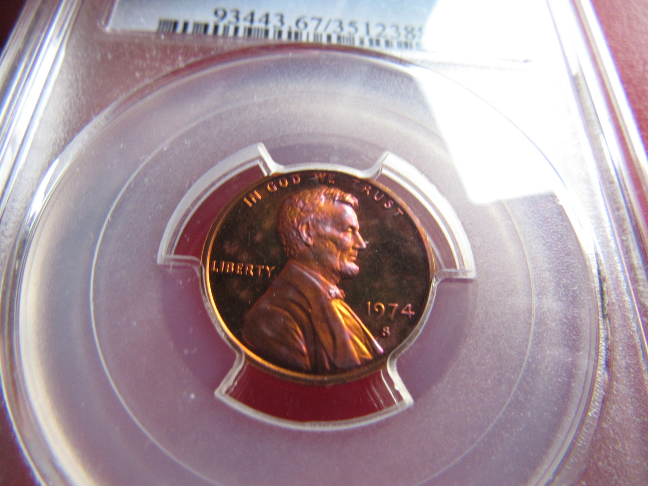 Colorful-Toned-Spotted--1974-S-Lincoln-Cent-PCGS-PR-67RD-DCAM