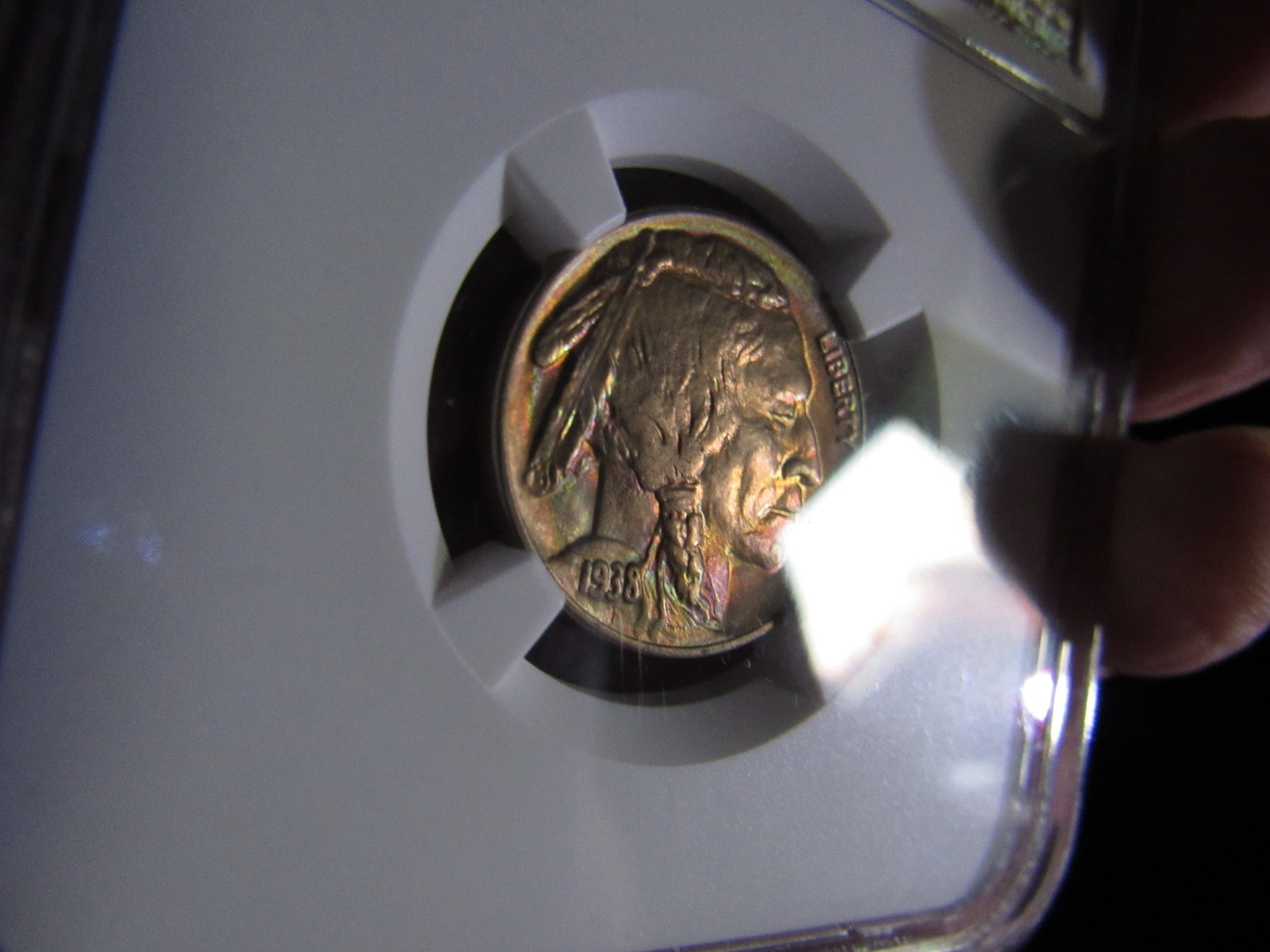 1938-D/D-Colorful-Buffalo-Nickel-On-Obverse-Slight-Color-Reverse-MS-65