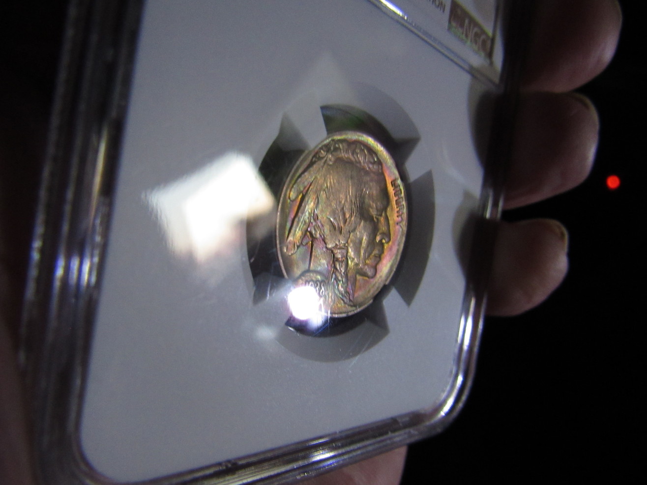 1938-D/D-Colorful-Buffalo-Nickel-On-Obverse-Slight-Color-Reverse-MS-65