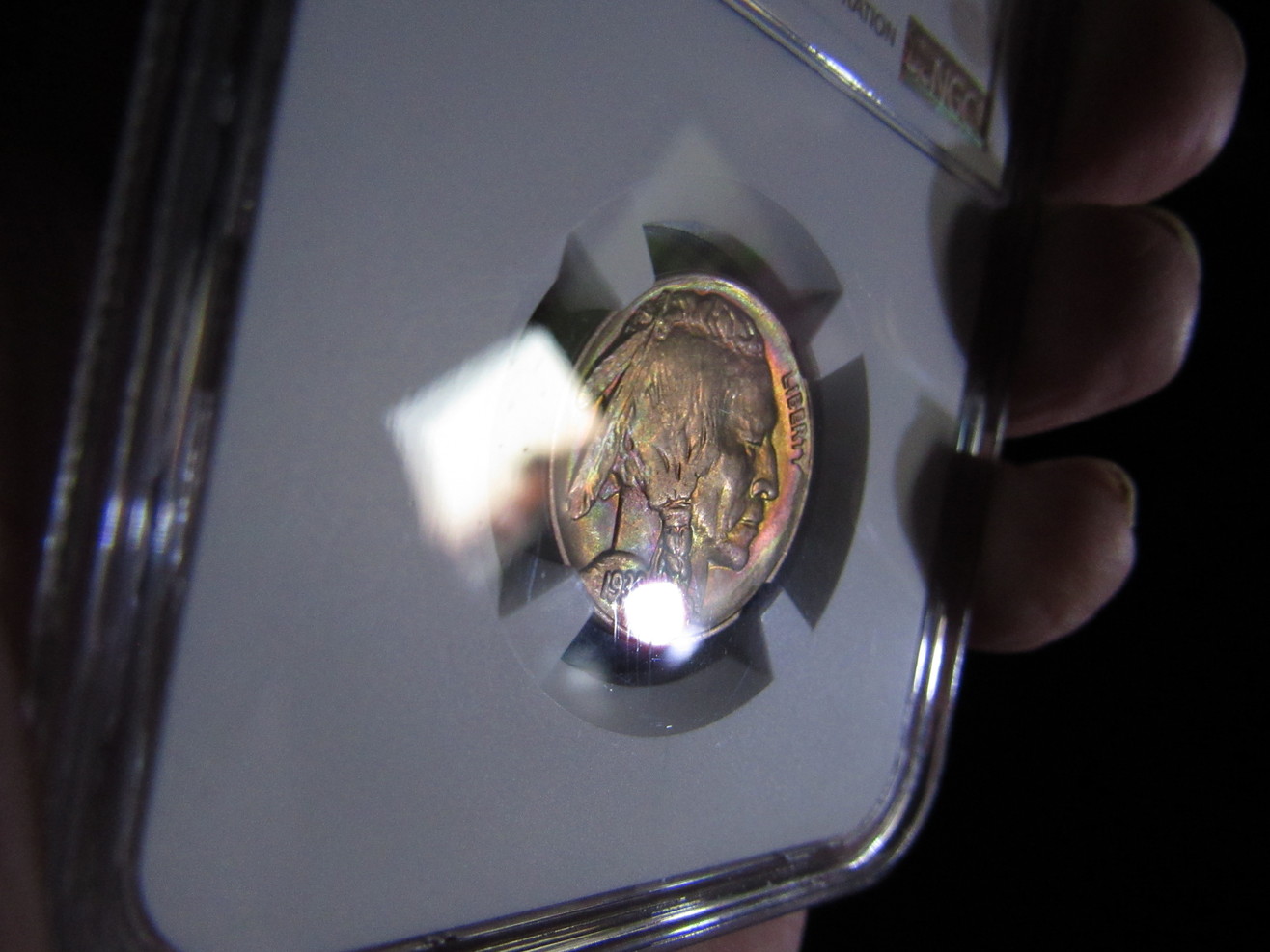1938-D/D-Colorful-Buffalo-Nickel-On-Obverse-Slight-Color-Reverse-MS-65