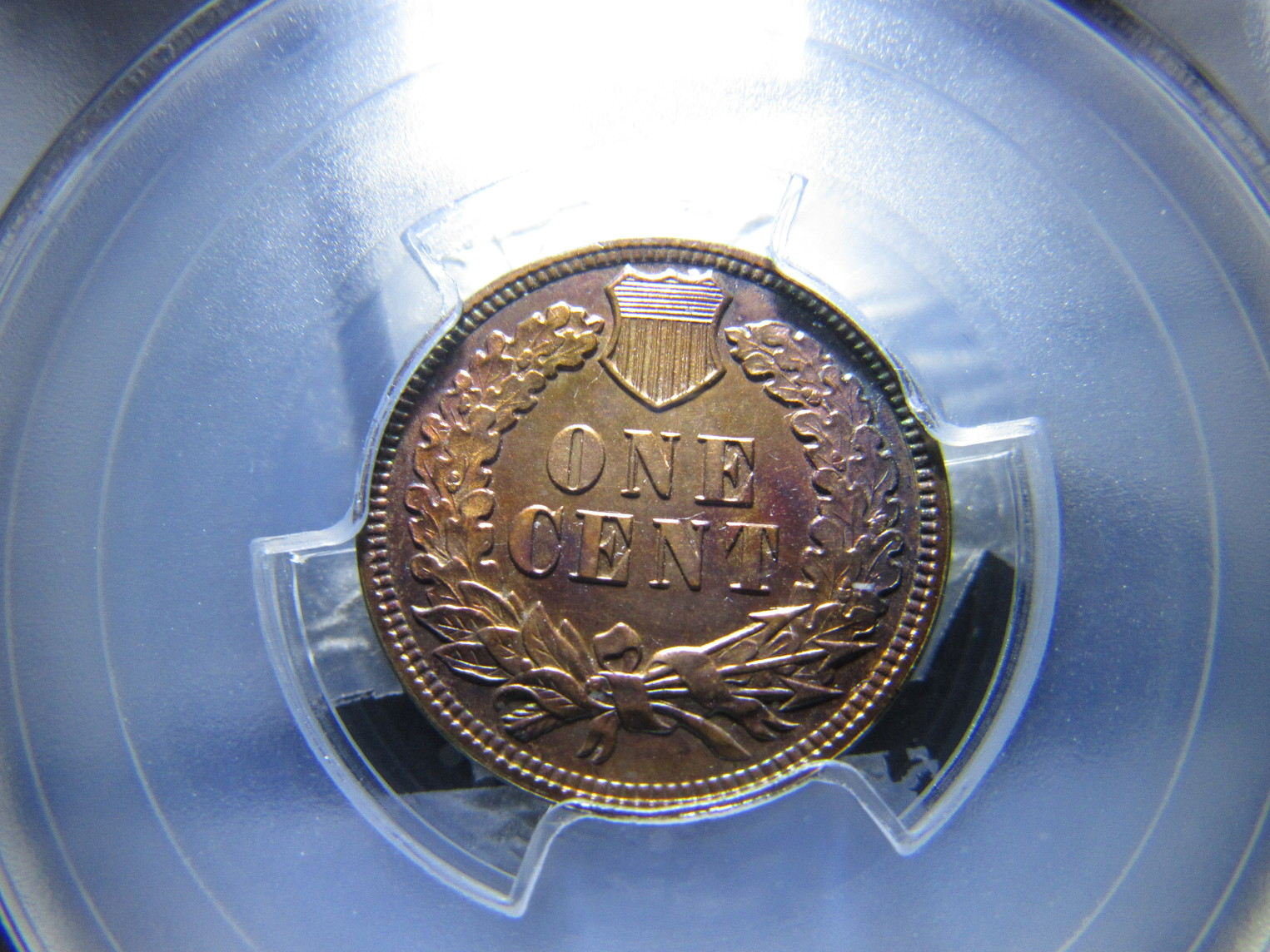 1897-Indian-Cent-Proof-PCGS-R/B-PF-63-Very-Colorful