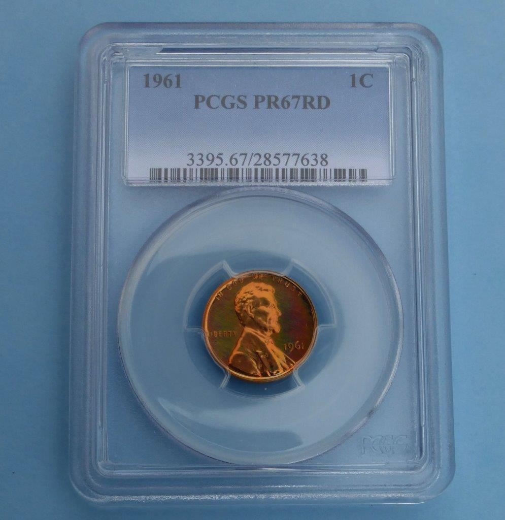 1954-PR-64RB-Lincoln-Cent-Pop-3/2-And-1961-PR-67RD-Lincoln-Cent-With-Color