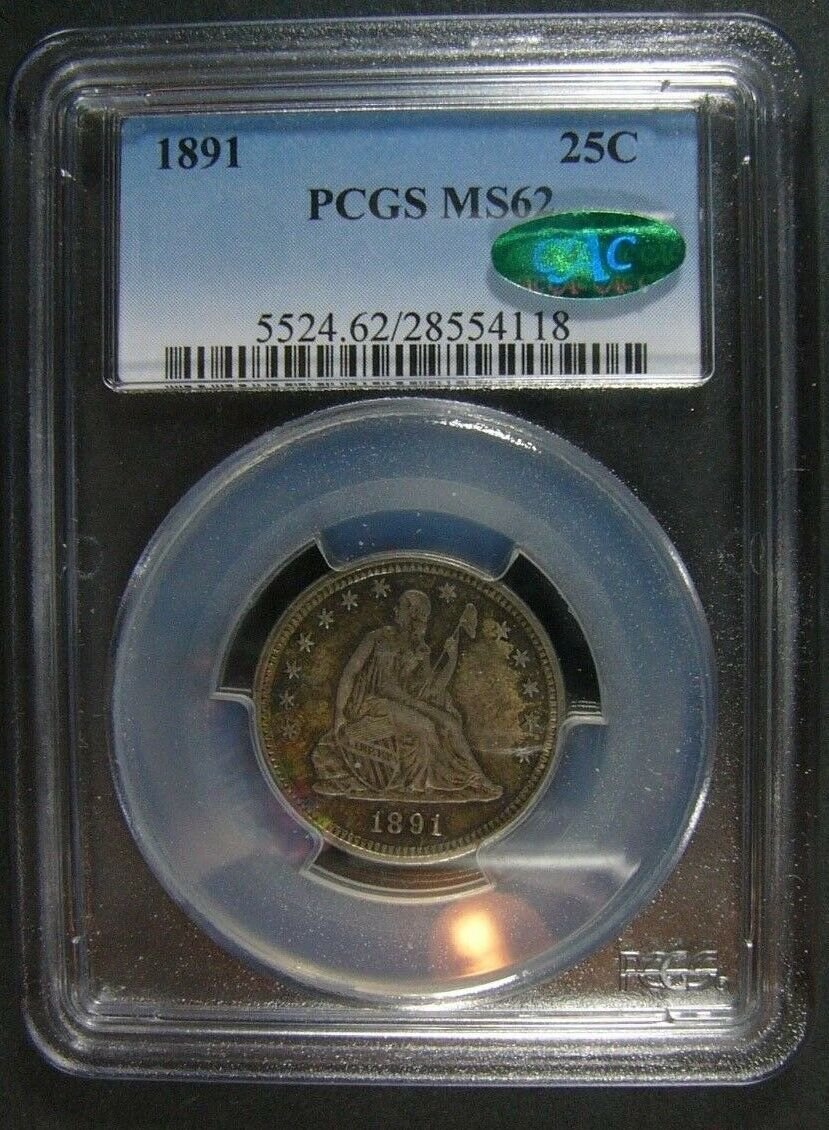 1891-PCGS-62-CAC-Seated-Liberty-Quarter--&-1873-AU-55-PCGS-No-Arrows-Open-3