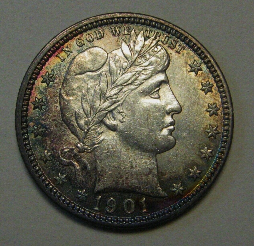 1901-Barber-Quarter-With-Colorful-Toning-For-Grading-Please