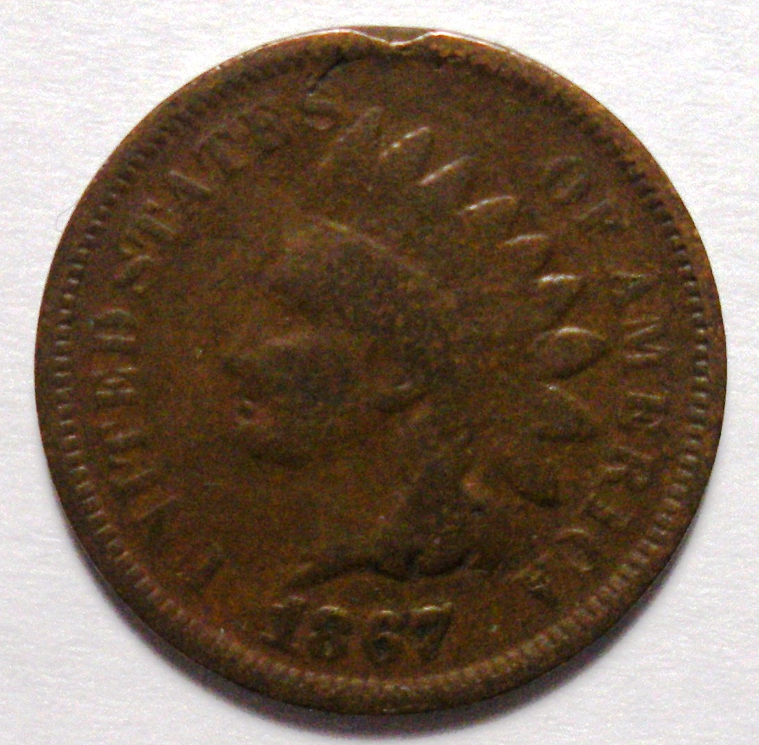 1867/67-Indian-Head-Cent-With-Strikethrough-Error