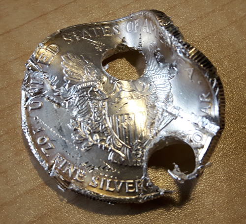 Ugliest,-Heavily-Damaged-Silver-Eagle-Coin-Ever,-Scrap-Silver-Coin