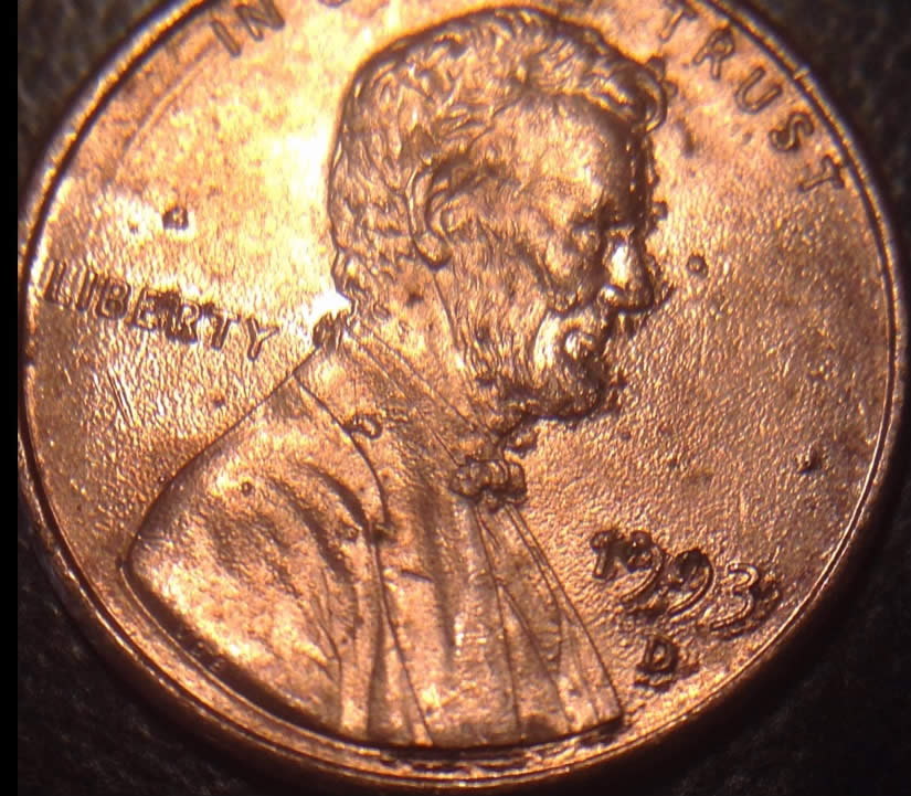 1993-D-Error-Penny-With-Metal-Bits