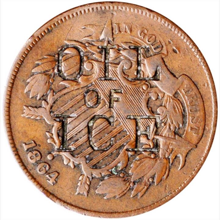 An-1864-Two-Cent-Piece-With-A-Patent-Medicine-Counterstamp-.