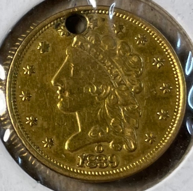 1839-O-Quarter-Eagle-With-Hole-Auth/Grade