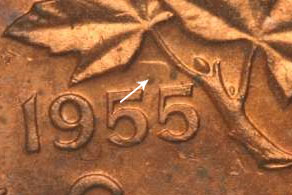 1955-Canadian-Penny-With-Shoulder-Fold